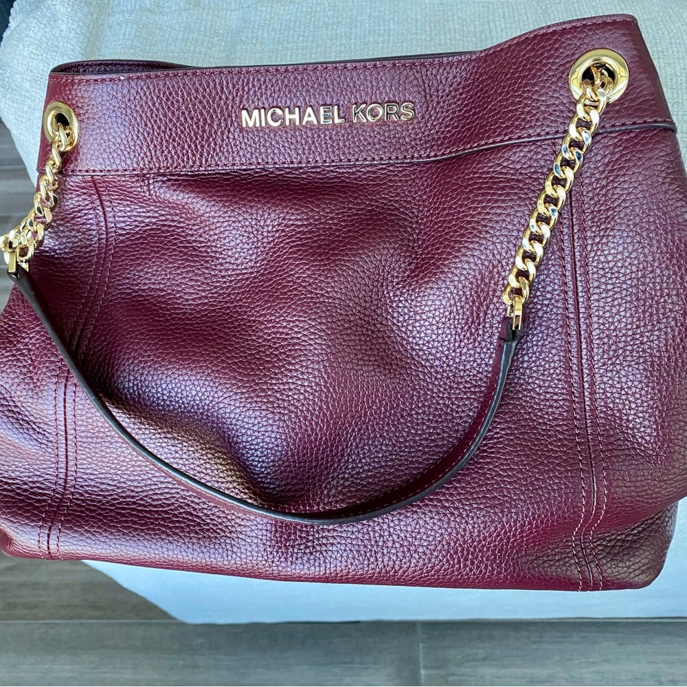 Michael Kors Wine Red Shoulder Bag with Gold Chain